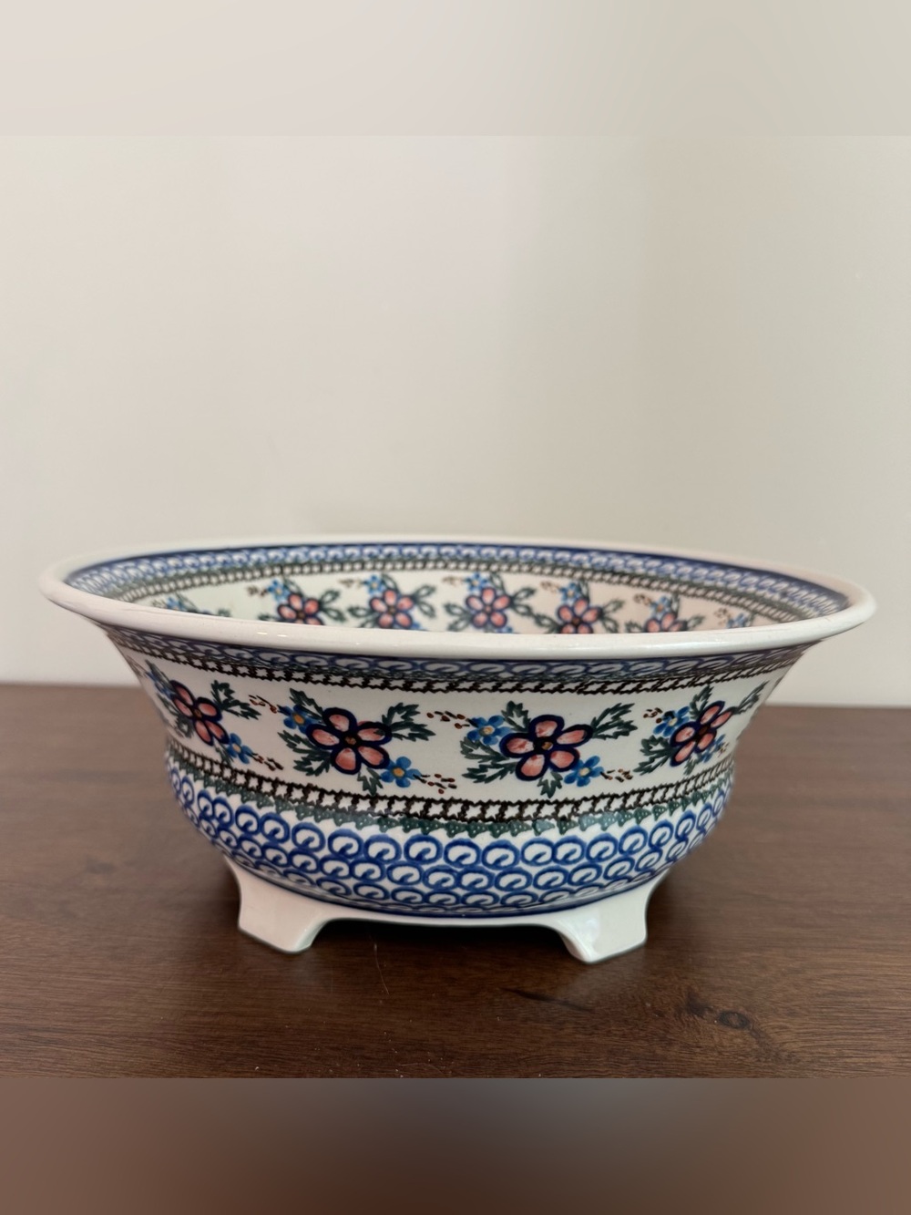 Polish Pottery Large Bowl 12.4" Ceramika Artystyczna Lancaster Rose Handmade